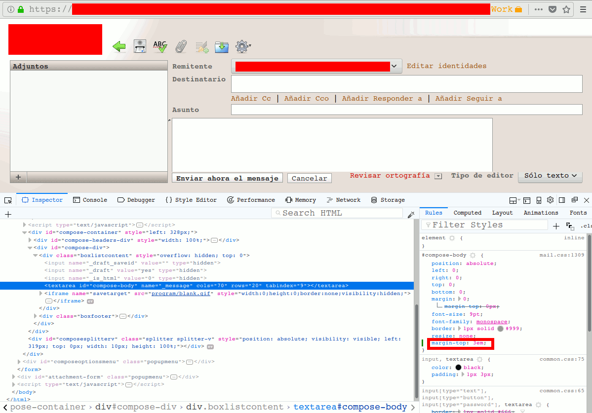 Corrección con web development tools